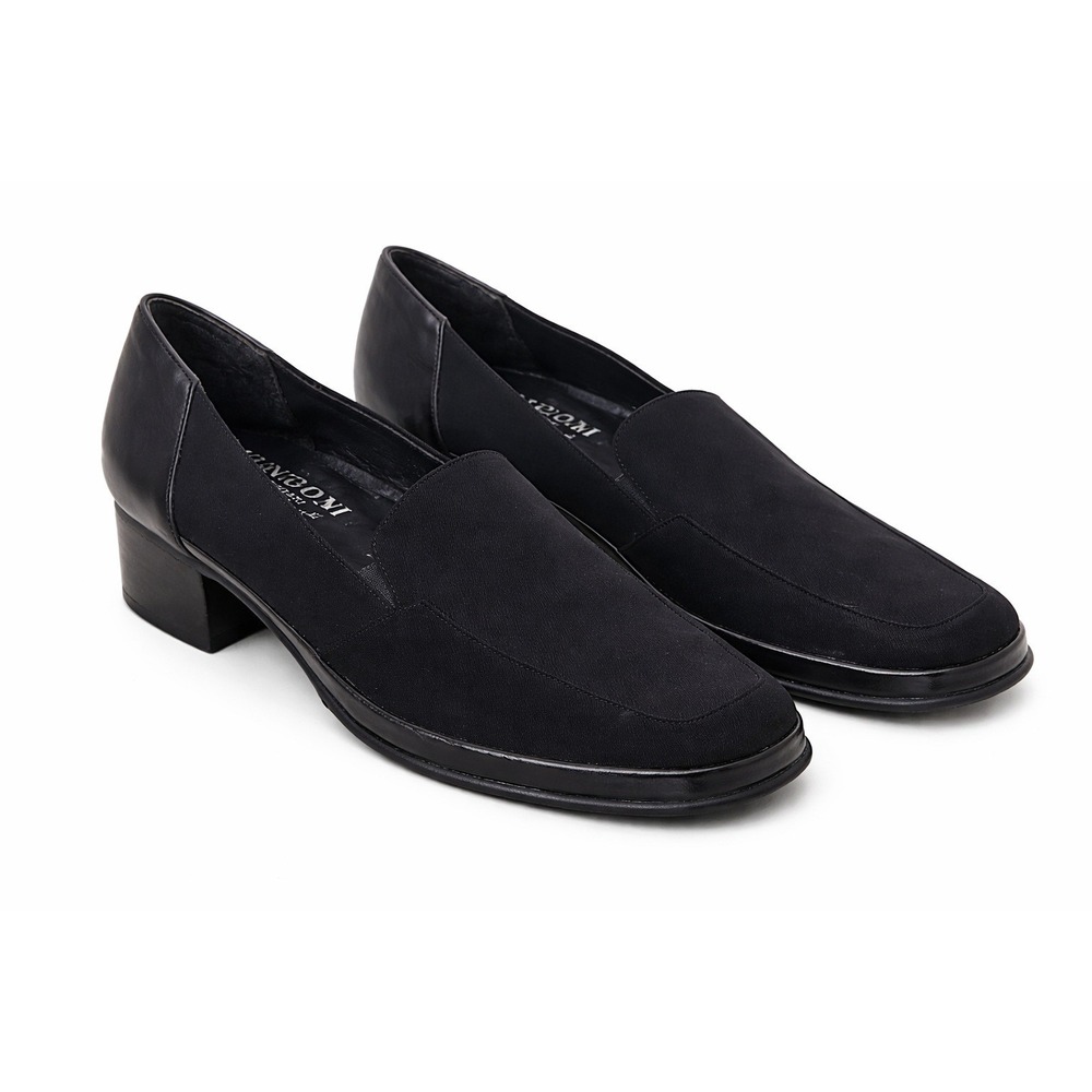 Rangoni Firenze US 8.5 Black Fabric Italy Loafers Square Toe Block Heel Timeless